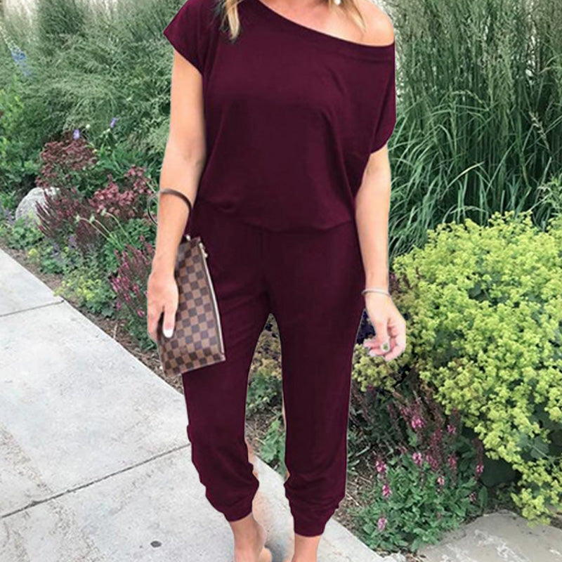 Women's Off Shoulder Elastic Waist Stretchy Jumpsuit - Image 3