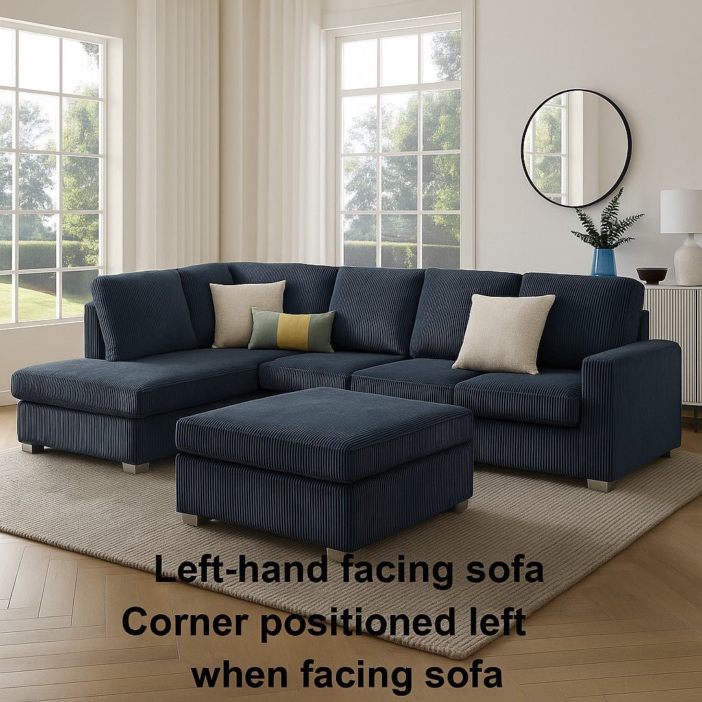 Alcott Left-Hand Corner Sofa With Footstool, Dark Blue Jumbo Cord - Image 2