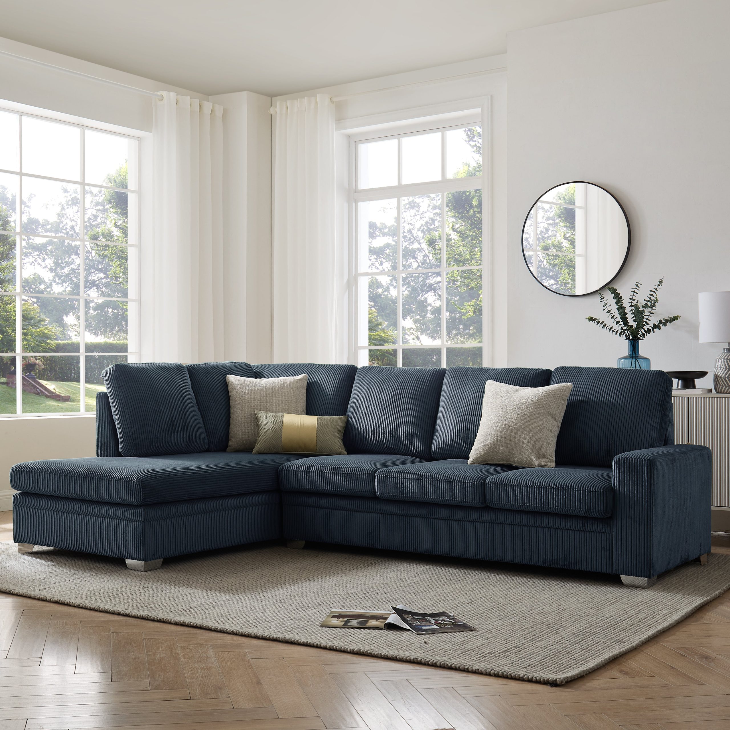 Alcott Left-Hand Corner Sofa With Footstool, Dark Blue Jumbo Cord - Image 5