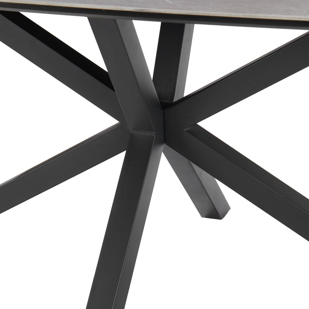 Verona Grey 180cm Ceramic Dining Table & 6 Almeria Chairs, Blue Chair with Black Legs - Image 5