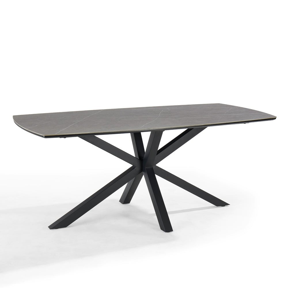 Verona Grey 150cm Ceramic Dining Table & 4 Elda Chairs, White Boucle - Image 4