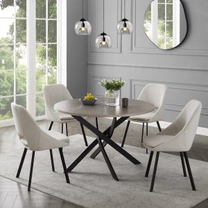 b73c2d1f20d98554b5fcf478e36b14896e0d806b0799b564a3284158dab1c4fb.jpg Rocco Concrete Effect Dining Table & 4 Bilbao Chairs, Ivory Fabric