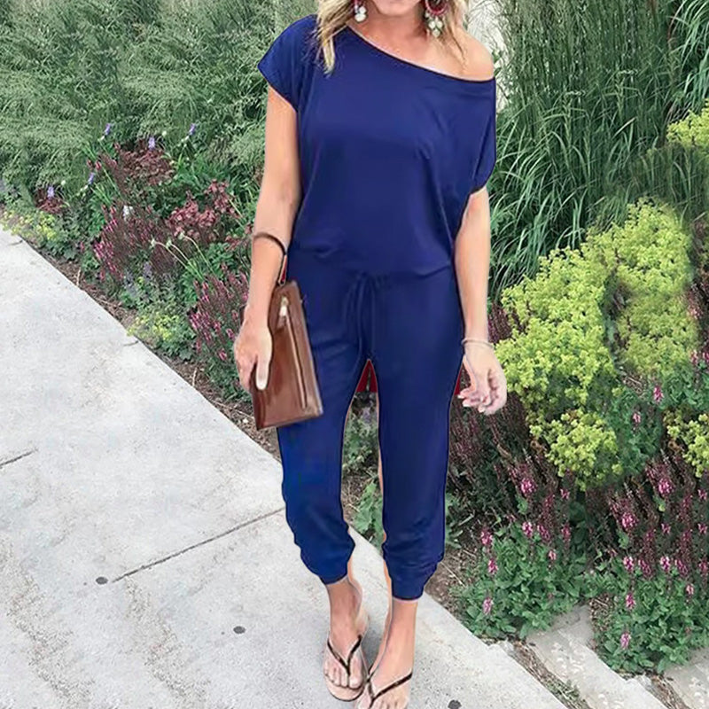 Women's Off Shoulder Elastic Waist Stretchy Jumpsuit - Image 4