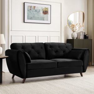 Monroe 3 Seater Sofa, Black Velvet