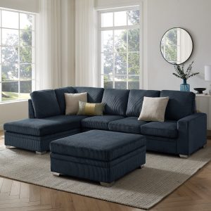 Alcott Left-Hand Corner Sofa With Footstool, Dark Blue Jumbo Cord