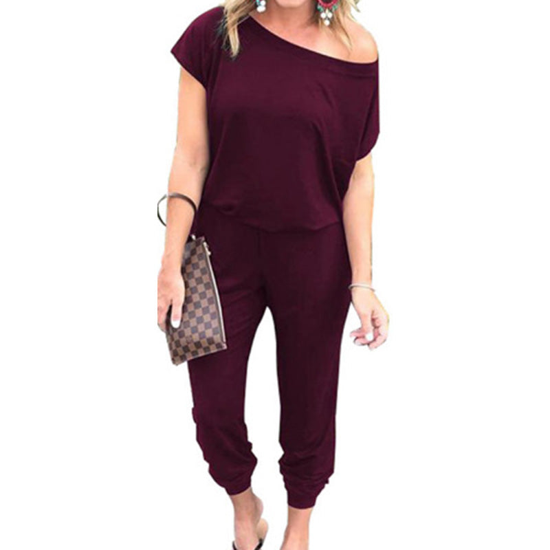 Women's Off Shoulder Elastic Waist Stretchy Jumpsuit - Image 5